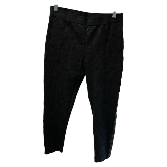 KARL LAGERFELD BLACK LACE WITH LEATHER SIDE STRIPED PANT SIZE M - Picture 2 of 5